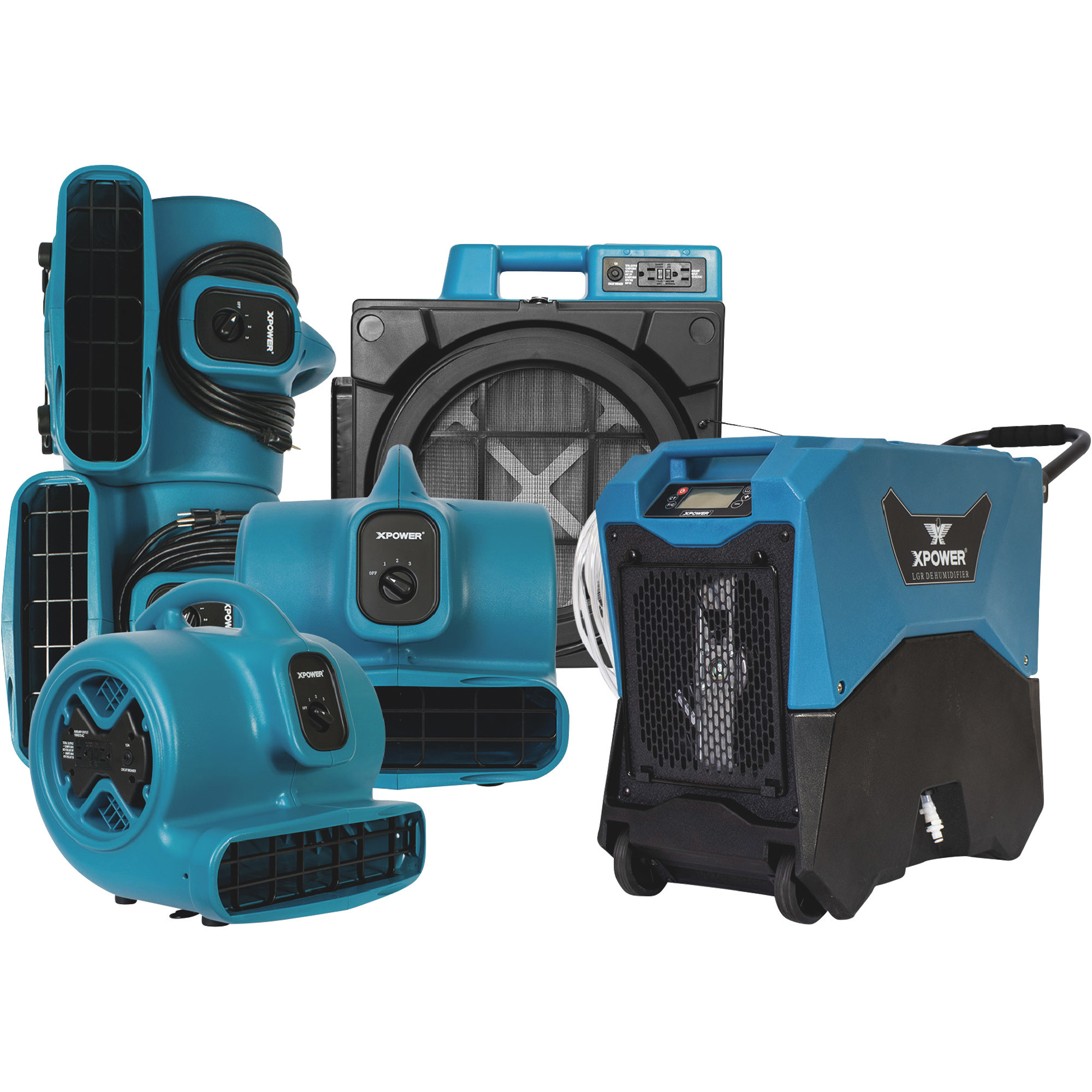 XPOWER 6-Pc. Water Contractor Pack, (4) Air Movers, (1) Commercial Air Scrubber and (1) Commercial LGR Dehumidifier